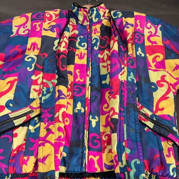 SKEA PARIS/VAIL  Y2K Winter Wear Vintage Abstact Winter Bomber Jacket Size 12 - Picture 8 of 13